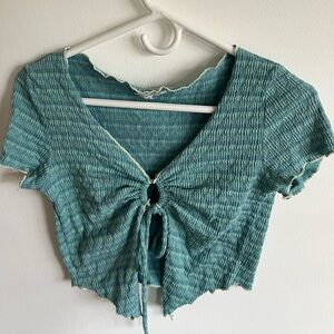Emory Park Teal Tie-Front Crop Top